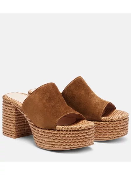 Papuci tip mules Gianvito Rossi din piele de căprioară cu platformă maro
