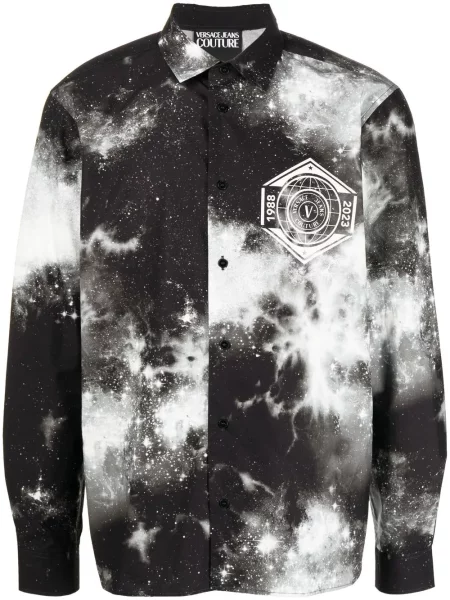 Cămașă de blugi Versace Jeans Couture cu imagine tie dye cu legături negru