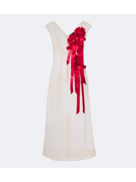 Rochie midi Simone Rocha cu model floral din tul cu aplicații bej