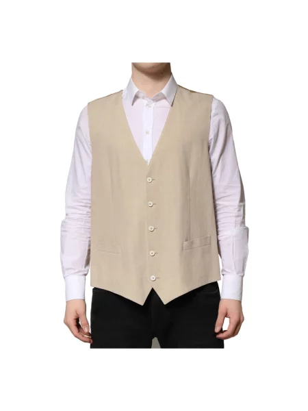 Lniana kamizelka Dolce And Gabbana biznesowa beżowa