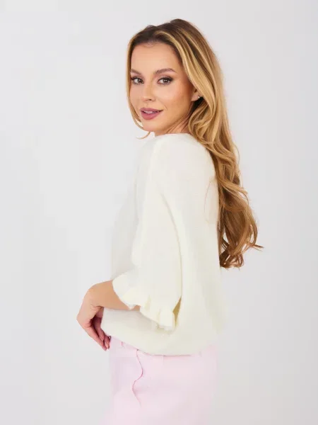 Pulover Italy Moda cu volane alb