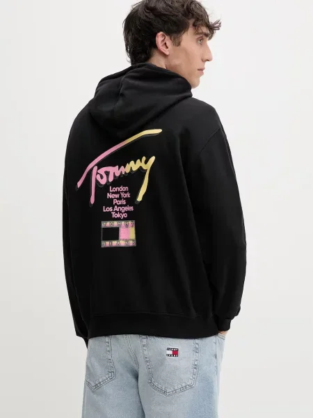 Tommy Jeans hanorac cu glugă pentru bărbați din negru