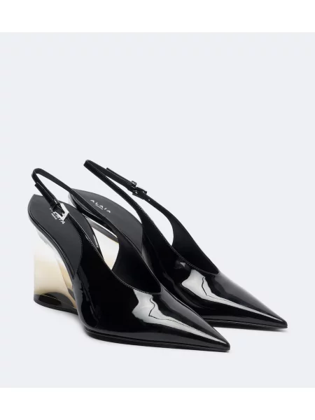 Pantofi cu toc Alaïa din piele cu pană de lac negru