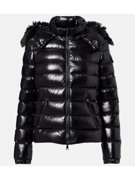 Sztuczne futro kurtka puchowa Moncler czarna