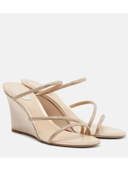 Sandale Rene Caovilla din satin de cristal bej