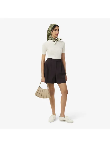 Lacoste Plisowane Bermudy Oversize Z Mieszanki Wełny brązowe