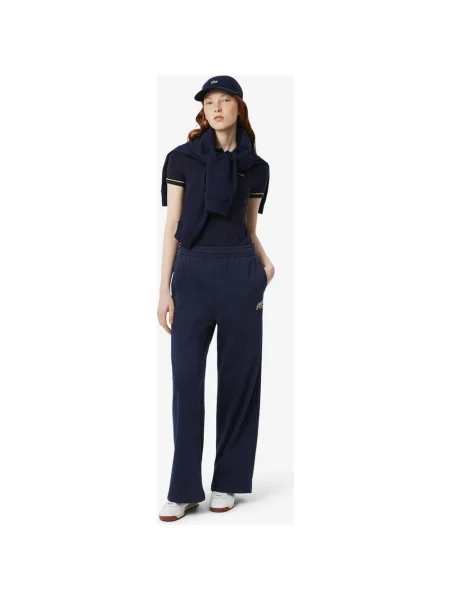 Długie spodnie Lacoste Flared Fleece granatowy 34 niebieskie