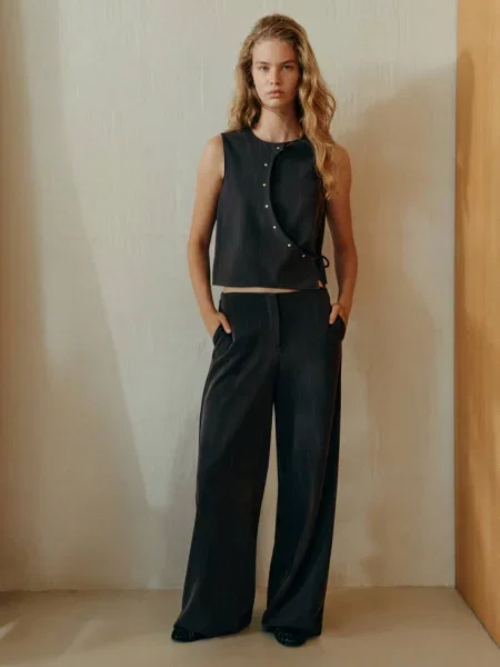 Asymetryczna kamizelka w prążki Teen M MANGO TEEN szary