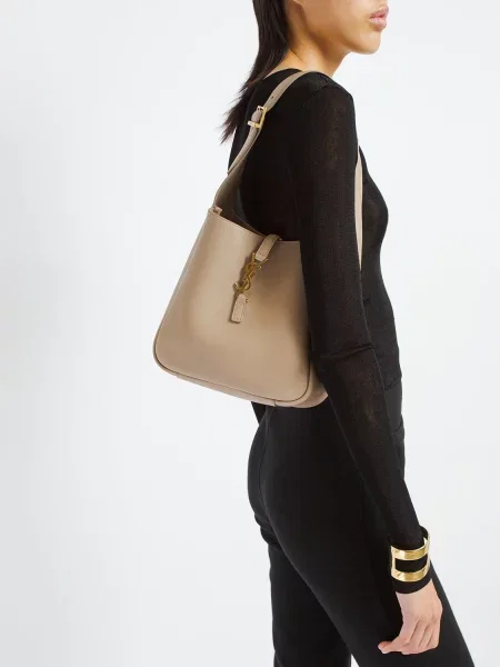 Kožená kožená taška Saint Laurent sivá