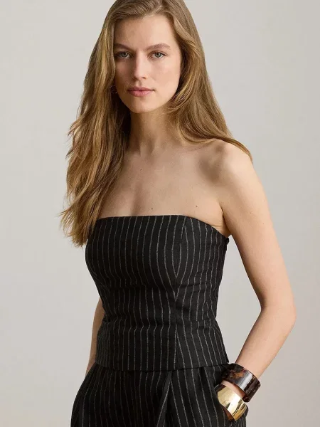 Lauren Ralph Lauren bluză pentru femei din in negru
