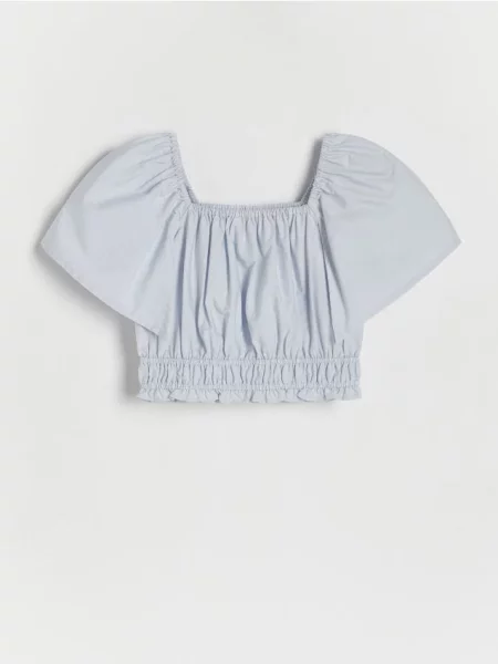 Reserved Гладка блузка з об’ємними рукавами блідо-блакитний блакитна