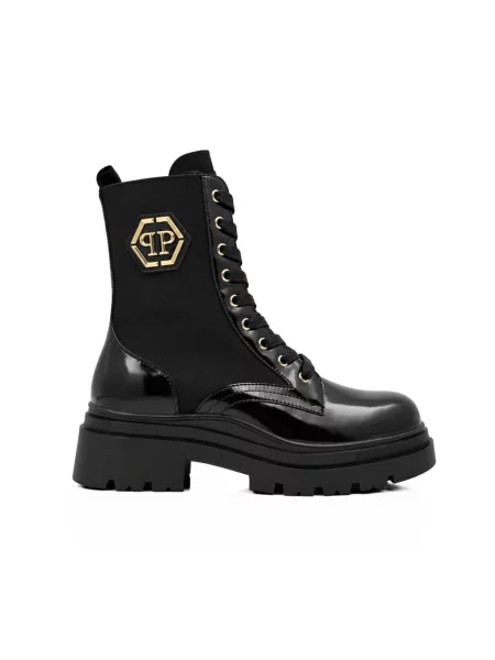 Botki Philipp Plein skórzane bez obcasa czarne