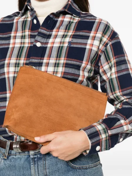 Geantă plic A.p.c. din piele de căprioară cu imagine maro