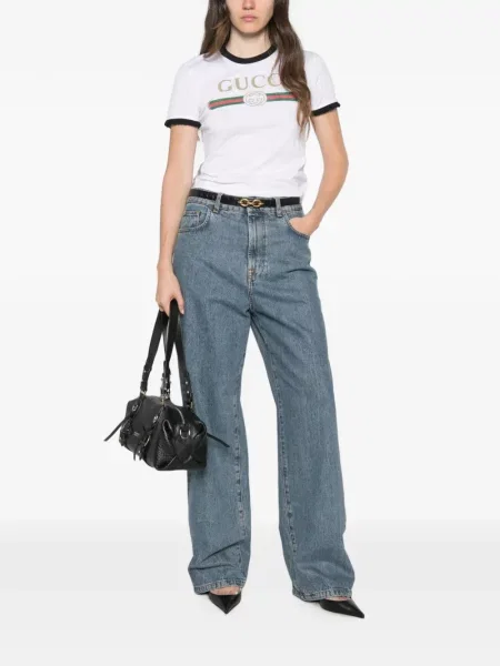 Tricou Gucci cu imagine din jerseu alb