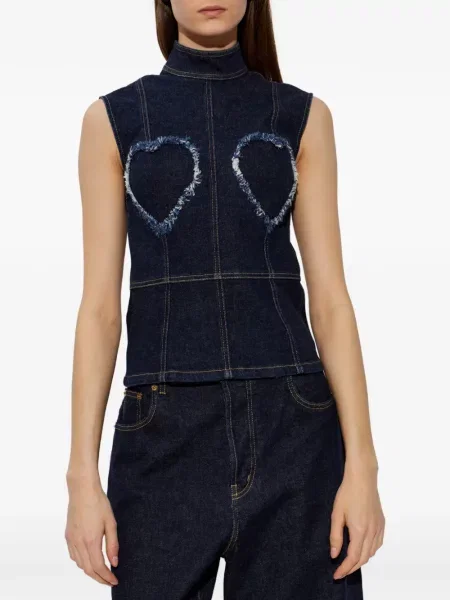 Top Moschino cu motiv cu inimi albastru