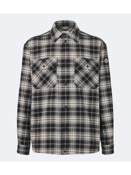 Cămașă Moncler în carouri de flanelă negru