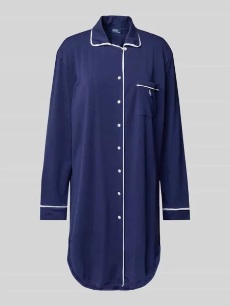 Koszula nocna z wyhaftowanym logo i kieszenią na piersi Polo Ralph Lauren granatowa