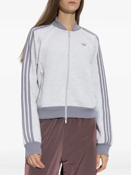 Pulover Adidas cu dungi cu autograf gri