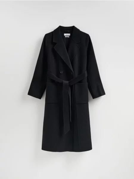 Reserved Palton clasic cu adaos de lână handmade negru