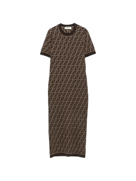 Rochie midi Fendi cu autograf maro