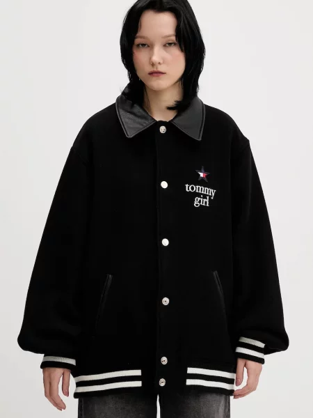 Tommy Jeans kurtka z dodatkiem wełny przejściowa czarny