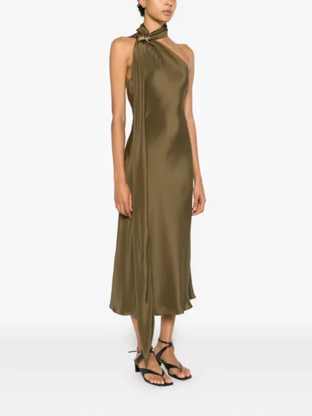 Rochie midi Max Mara de mătase cu un umăr gol verde