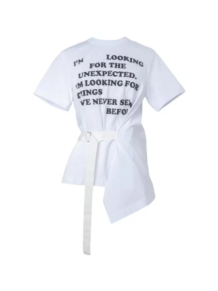 Cu centură tricou Sacai asimetric alb