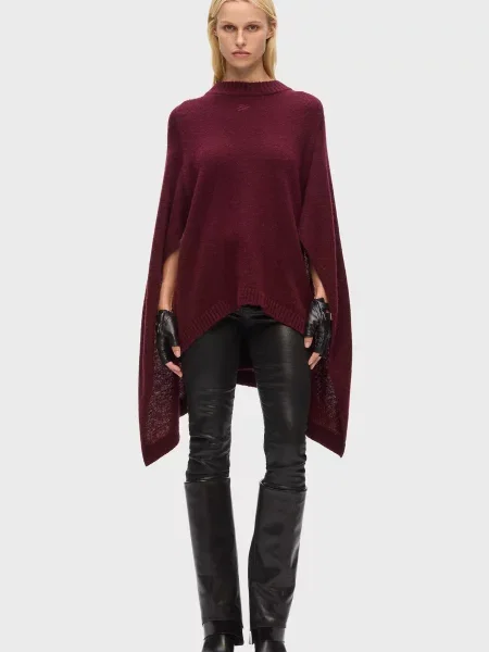 Вовняне пончо Karl Lagerfeld бордове