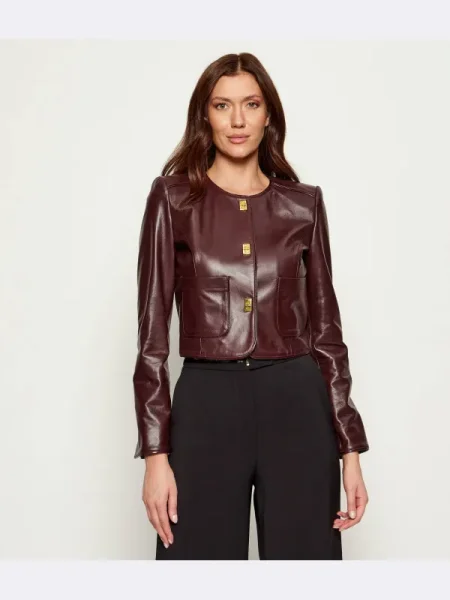 Elisabetta Franchi Geacă de piele | Cropped Fit bordo
