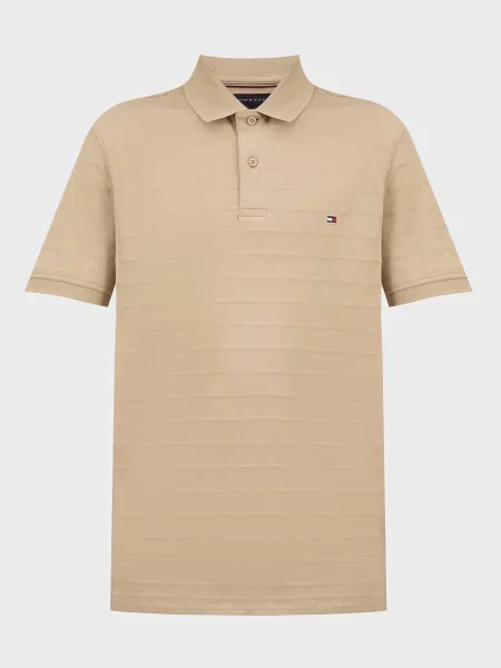 Жаккардовое поло Tommy Hilfiger в полоску бежевое
