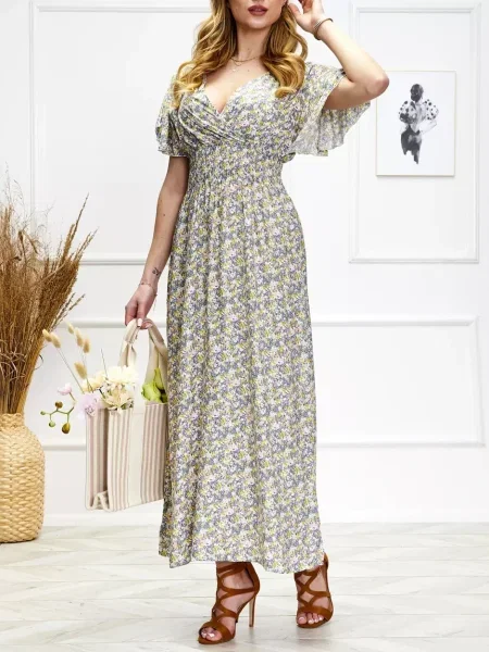 Rochie midi Resti cu model floral până la genunchi de costum alb