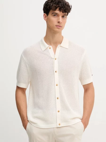 Риза Tommy Hilfiger със свободна кройка с класическа яка бежово