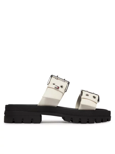 Šľapky Tommy Jeans Tjw Buckle Straps Sandal Krémová biela