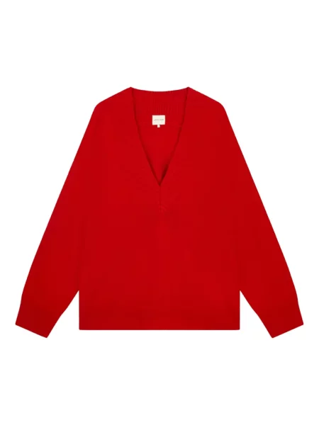 Pulover Loulou De Saison cu decolteu în V roșu