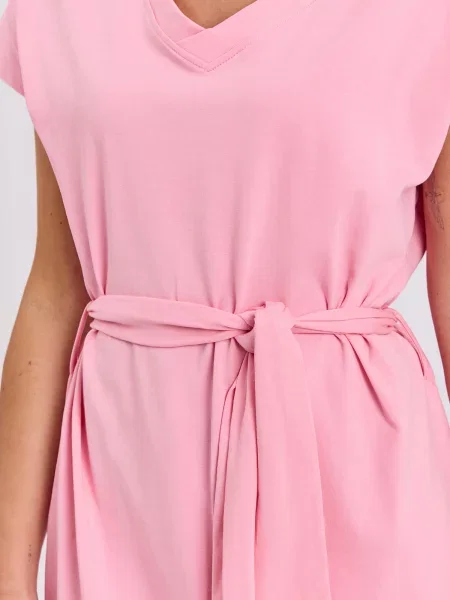 Rochie midi Rue Paris cu mâneci scurte roz