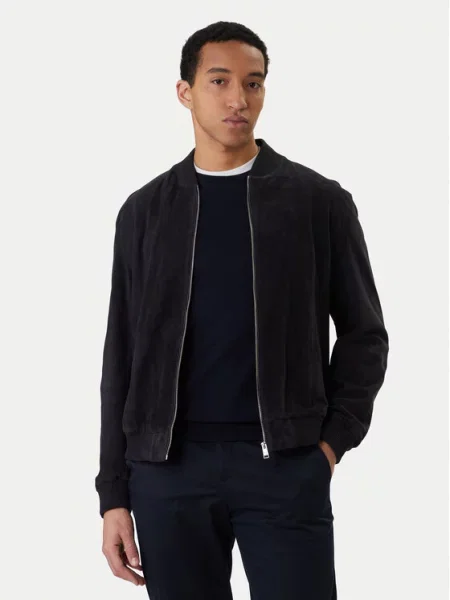 BOSS Usnjena jakna H-Muller Mornarsko modra