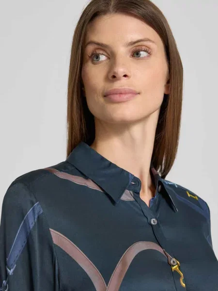 Bluzka koszulowa z listwą guzikową model ‘SIA’ 0039 Italy granatowa