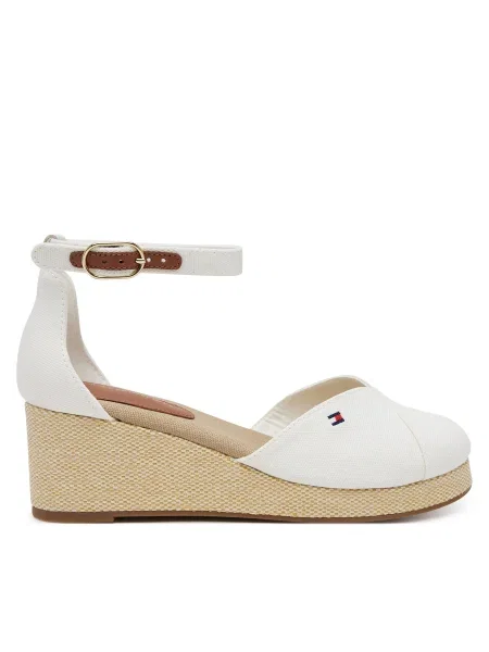 Tommy Hilfiger Обувки Flag Closed Toe Mid Wedge Espad бял