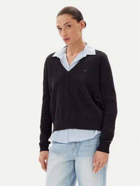 Tommy Jeans Пуловер Essential черен
