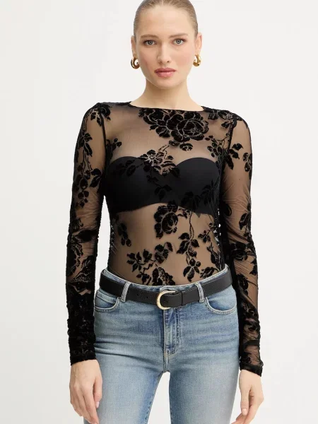 Lniany top Pinko w kwiatki czarny