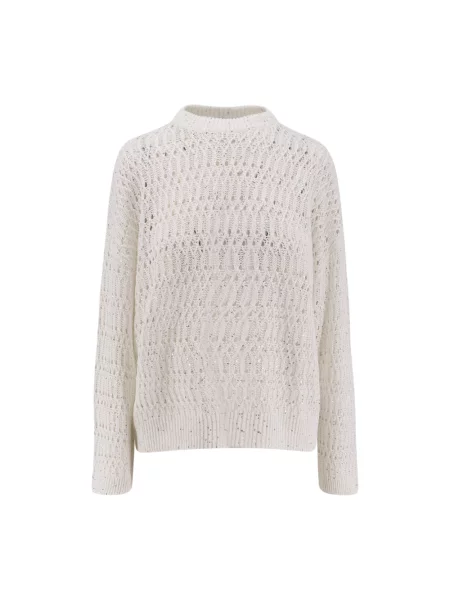 Dzianinowy sweter Brunello Cucinelli z cekinami biały