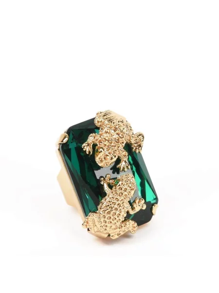 Inele Ines anello con cristallo Swarovski smeraldo & motivo rana auriu / închis verde