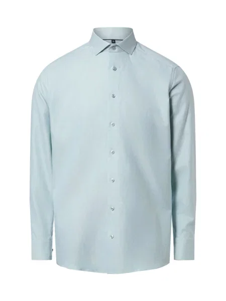Finshley & Harding koszula non-iron Mężczyźni Modern Fit wypukły wzór tkaniny 38 zielony