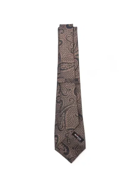 Cravată Kiton cu imagine cu model paisley maro