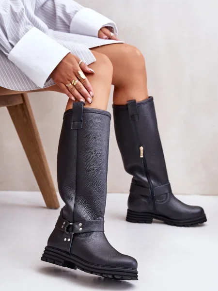 Usnjene škornji Zazoo črna