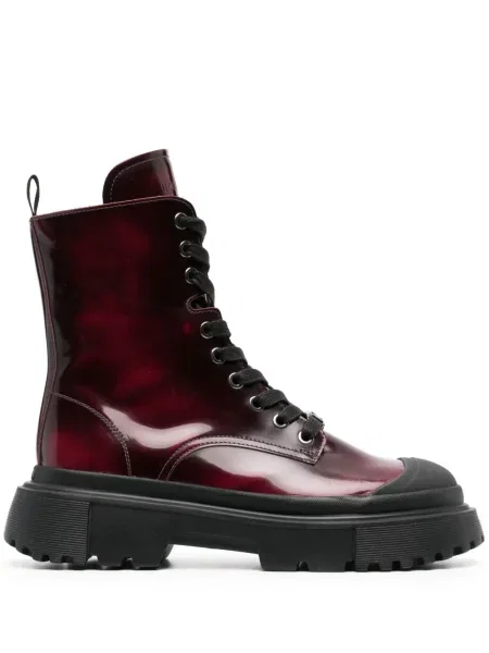 Botine Hogan cu șireturi din dantelă roșu