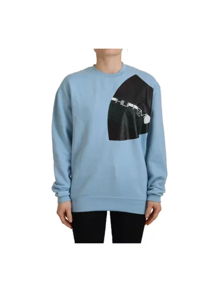 Bluza Philippe Model elegancka z długim rękawem z nadrukiem niebieska