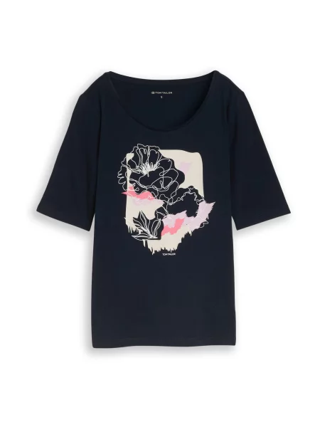 TOM TAILOR Tricou bej deschis / albastru marin / mov liliachiu alb