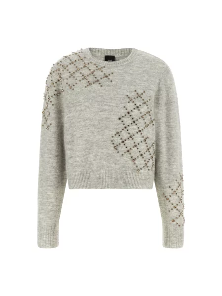 Sweter Pinko wełniany z dżetami szary
