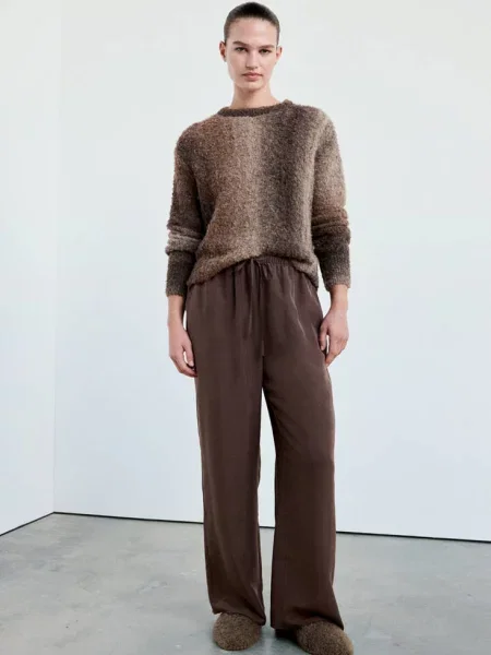 Sweter w pionowe rozmyte paski Kobieta L MANGO brązowy